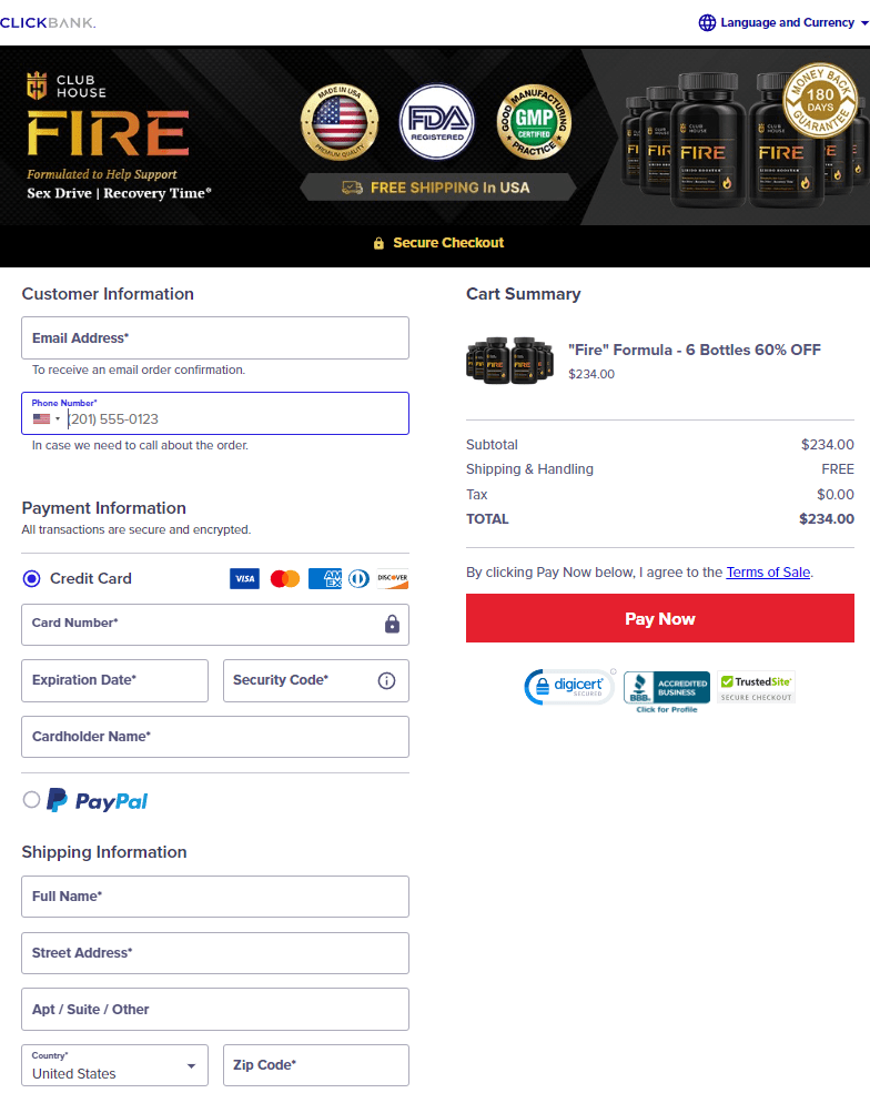 Clubhouse Fire order page